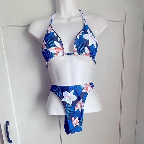 Tropical Print Triangle String Bikini M L - Picture 2 of 10